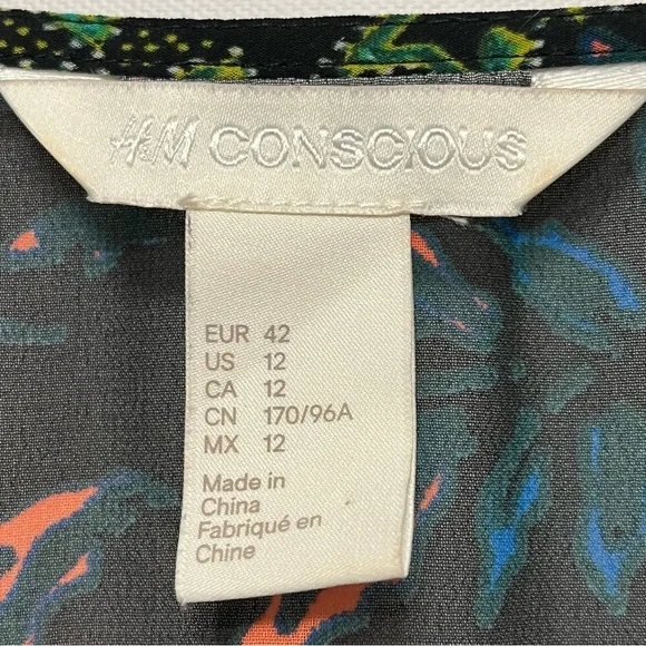 H&M Conscious Beach Cover Up Women Size 12 Floral Drawstring Long Ruffle Sleeve - Picture 6 of 16